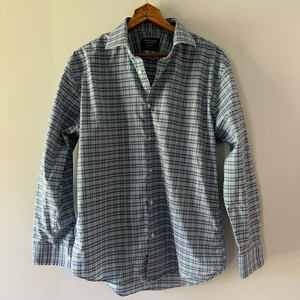 Nordstrom Men's Button Down Shirt Sz 16, 32-33, Stretch, Trim Fit, plaid, cotton
